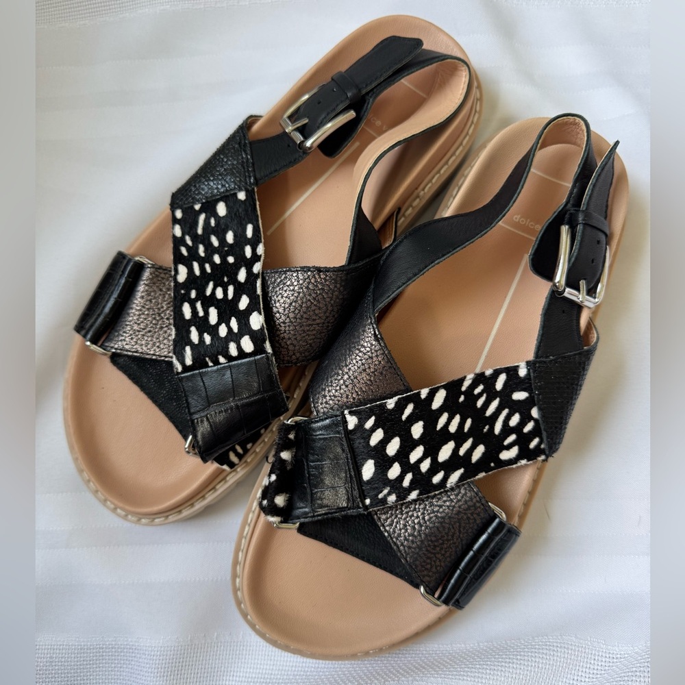 Dolce Vita Niles Sport Platform Sandal Black Multi Leather Strappy Size 8 NEW